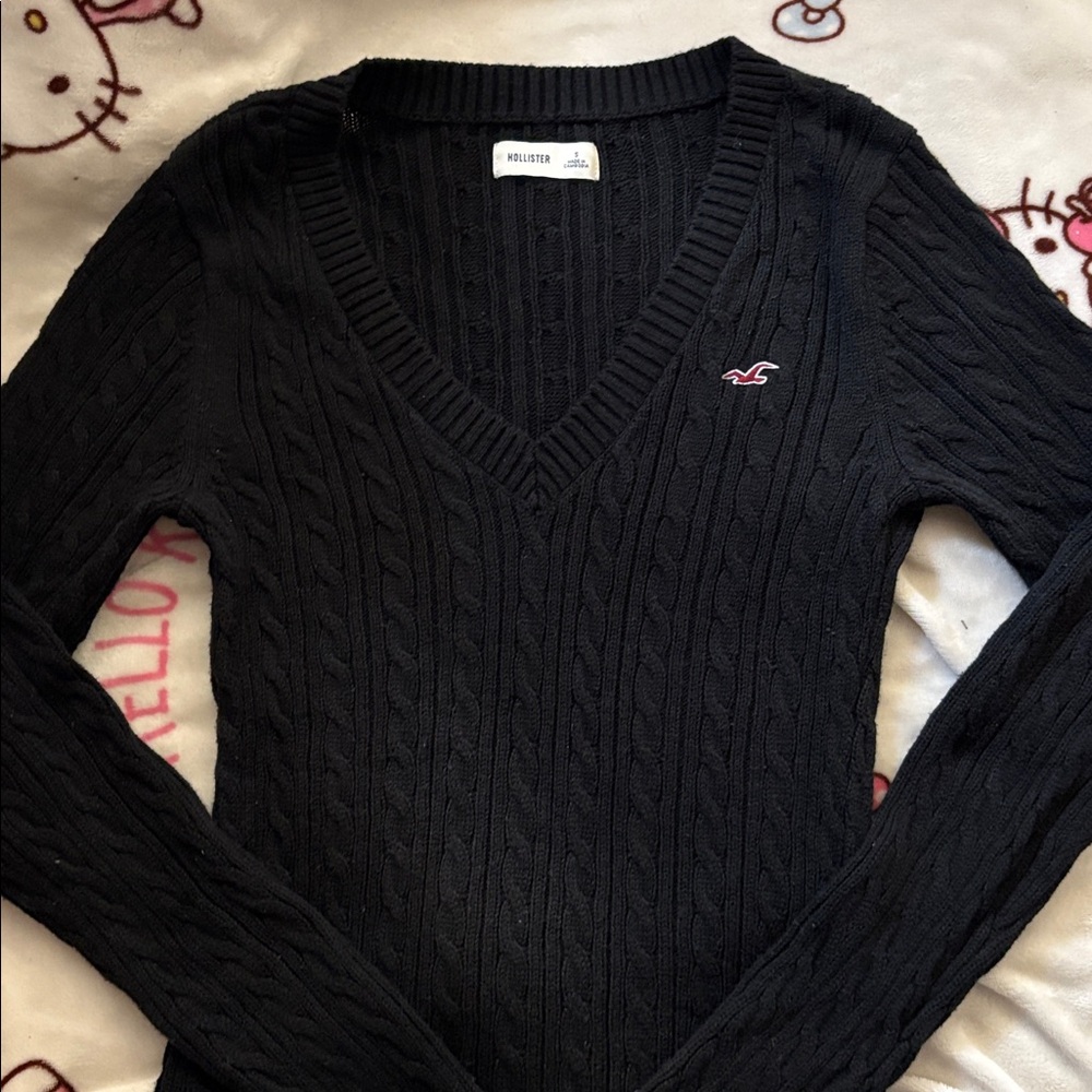 Hollister Black V-Neck Cable Sweater
